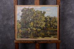 Valery Mozok, „Willows over the bay“, cardboard, oil, 17,7×19,7 in