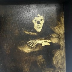 Alfred Zeller Oil Painting 1970s Portrait Of A Lonely Men In A Dark Room. 6×8 In