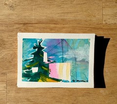 ACEO original art Tree „Tall & Proud“ Watercolorby Tam V Big Pink Studio OOK