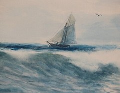 Signed by Otis S Weber, 1847 NY/MA, Sailing Ship, Unframed Paper on the Board