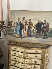 19th Century V. Brandler Signed Renaissance Group Scene water color Painting