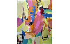Original oil/acrylic painting,Abstract Art, Contemporary art, Pink, Yellow, City