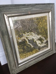 Vtg Mid Century Abstract Nude Woman Print Block Print Lithograph Signed Dated
