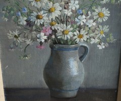 20th Century Still life Study Of Daisies Oil Painting – Haste Gallery Label