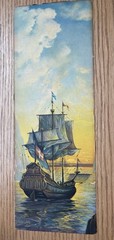 Vintage 1938 Tall Ship Sailing Ship Print Framed Sunset Danish Flag 1938