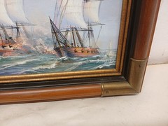Signed J Harvey Original Oil Painting Sailing Ship Seascape Framed Vintage