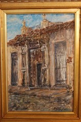 FRAMED ORIGINAL OIL OLD COLONIAL HOUSE VIEW OLD HAVANA, CUBA ARTIST: HECTO VIDAL