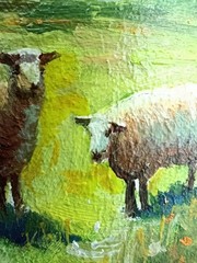Sheep Original Oil Painting 4×6 Framed Signed Cottage Farmhouse Meadow Art
