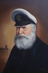 Pelbam Signed Framed Oil on Canvas Portrait Painting of Sailor Sea Captain Ship