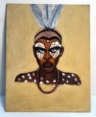 African Tribal Warrior Painted By Local Washington DC Area Artist On Canvas
