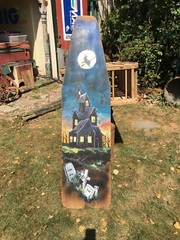 Original Halloween Witch Art Painting on Farm Wood Ironing Board 54in x 14.5in