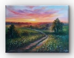 Original Oil Painting Sunrise Landscape 12×16 Canvas Country Road Wall Art