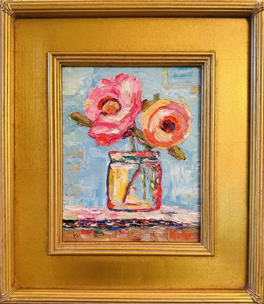 KADLIC Modern Floral Impasto Oil Painting Gold Gilt Fine Art 14″ Frame