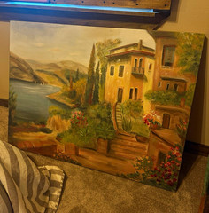 Large Realism Coastal Villa Landscape Painting, Unframed 35 1/2 in x 3 ft 11
