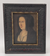 1800s Oil on Canvas – Rare Portrait of a Medieval Woman – Manner Hans Holbein