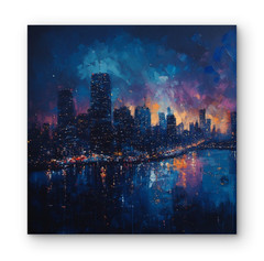 ORIGINAL PAINTING NIGHT CITY GLOW ART 14×11 D.A.S. ARTWORK