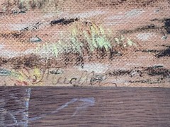 VINATGE MUELLER SIGNED CATTLE OIL PAINTING BIG LAKE WHITE MOUNTAIN ARIZONA 1957