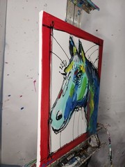 Aleph Original Art Horse 16×12 Abstract Expressionist Original Painting Canvas