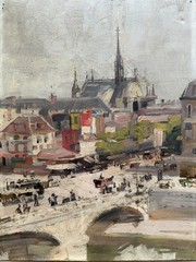 French School Impressionist Painting Paris, Pont Saint Michel, Circa 1900