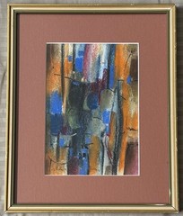 Vintage WILLIAM JACOBS Abstract Pastel Painting Modern Art Wall Hanging Signed 1