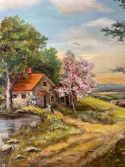 Winona E. Hagerty Original Oil on Board Country Spring Landscape Painting Framed