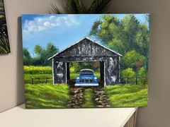 1957 Chevy Truck In The Barn, Original Oil Painting, 18 x 24 x 1 1/2”