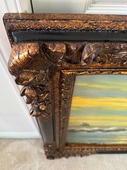 50×40″ Ornate Baroque Giltwood & Black Enamel Frame w/Oil on Canvas Painting
