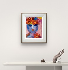 Woman With Flowered Hair Abstract Neo Expressionism Original Artwork Canvas