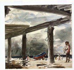 WALTER STUEMPFIG 20th c. American PAFA Watercolor Painting UNDER THE PIER NJ