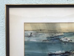 Signed Adele Giles Mid Century WC Of A Rocky Beach 16” X 18 1/2”