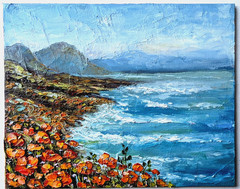California Coast Poppies ORIGINAL OIL impasto Painting 10″x 8″ by Olga Diduh