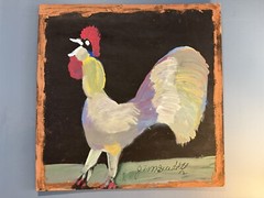Original Jimmy Lee Sudduth Painting on Plywood, 1970s-80s, „Screaming Rooster“