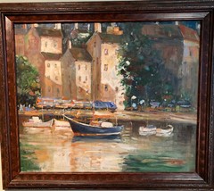 Henri Rogers Original Oil Painting Signed Framed 25 x 29 Impressionist Dockside