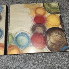 Colorful Whimsy Set Of 2 Contemporary 11 1/4 Inch Square Wood Pictures Circles