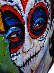 SKULL MASK OIL█PAINTING REALIST ART█VINTAGE ORIGINAL█DAY OF THE DEAD SKELETON NA