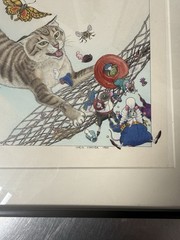 Original Chris Conover 1985 Illustration Artwork Watercolor Painting Cat Framed