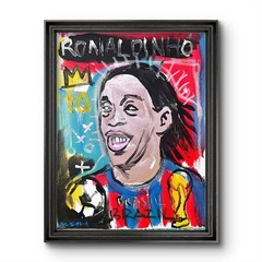Aleph Pop Art Canvas 11×14 Ronaldinho Hand Painted Acrylic Living Room Wall Art