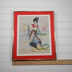 Vintage Signed Original Watercolor Paintings Asian Maiden Set of 2 Framed MCM