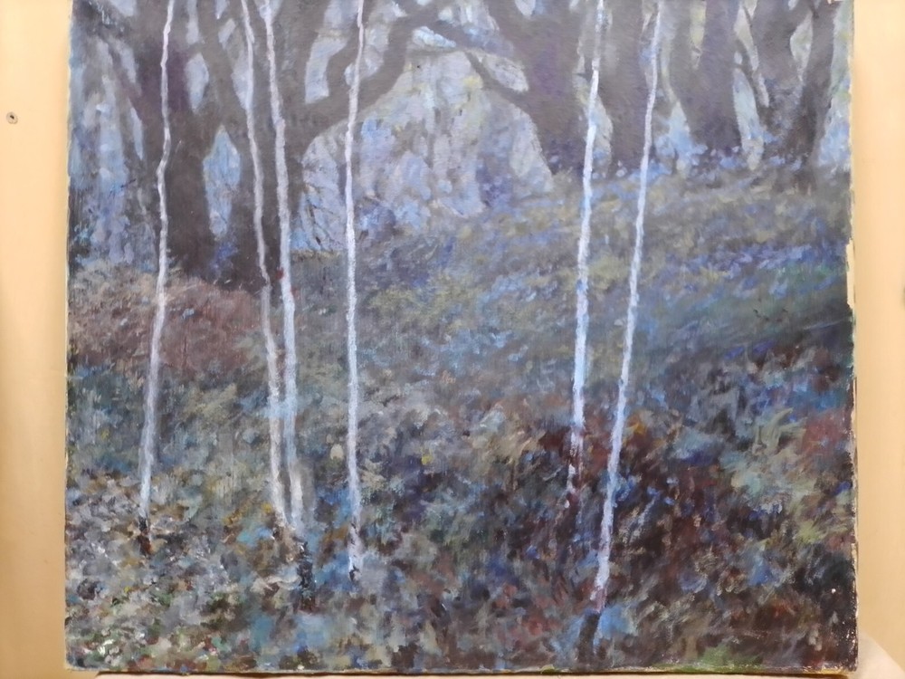 Picture Birch forest in Polissia. Artist Kondratyuk. 70 х 60,5 см .Cardboard oil