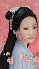 Original Expressive Beautiful Asian Girl 14 x 11 Pastel on Pastelmat Paper Art