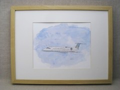 Framed Airplane Watercolor Painting, Original J Thompson, Vintage Wall Art
