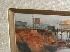 Ritchie Benson (1941-1996) original small watercolor painting Moss Landing CA