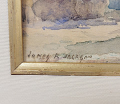 JAMES R JACKSON WATERCOLOR CABLE CAR CITY PEOPLE HOUSES FRAMED MATTED ART SIGNED