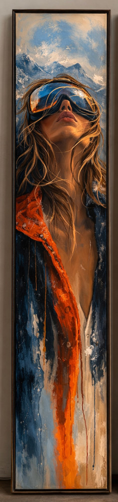 Breath of the Mountain 8″ x 40″ Corinne Turner original oil framed ski art