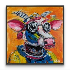 Cosmic Bovine 12×12 Modern Abstract Original Painting Canvas Cow Art SWhite