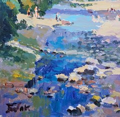 Acrylic painting Waters Ukrainian painter cardboard Unframed original landscape