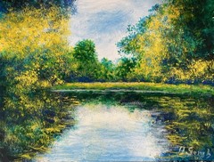 Serene Nature Scene – Acrylic Painting with Trees and Reflections