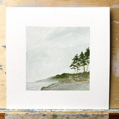 8×8 PNW Original Oil Painting Olympic National Park Seascape Moody Coast Signed