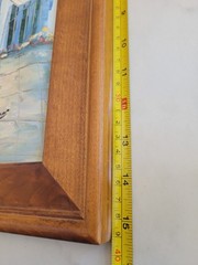 Oil Painting Mediterranean Harbor Scene Signed – Aaron Brothers – Wood Frame