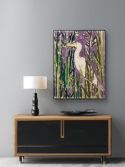 Modern Egret Bird Pop Bold Art Original Wall Art 11 by 14 Canvas